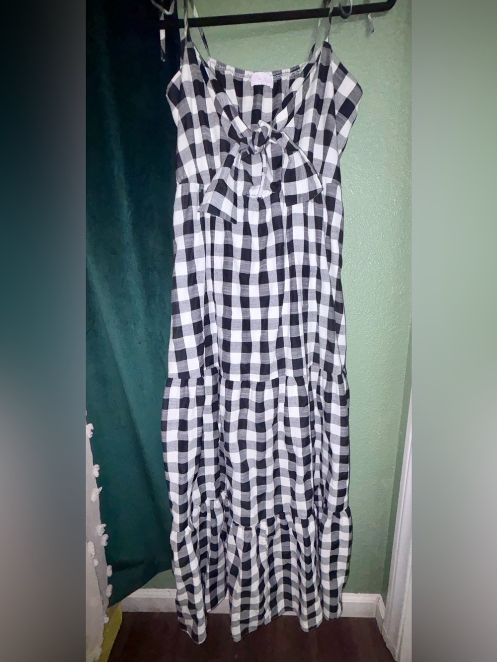 Pink Lily Black and White Gingham Tie-Front Dress